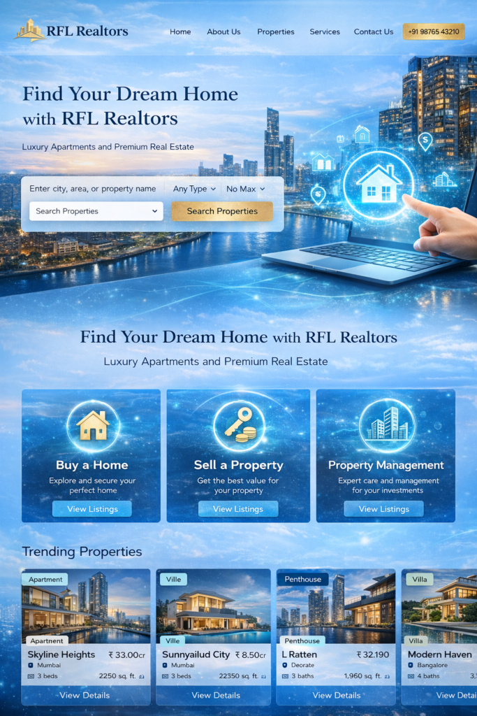 Dynamic website design with interactive UI elements and modern web development features