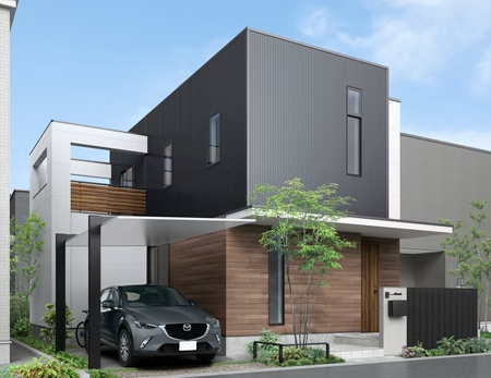 modern villa exterior visualization with clean architecture, glass windows, and landscaped surroundings