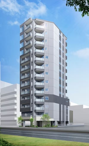 Modern commercial building exterior design with glass facade, clean architecture, and contemporary 3D visualization