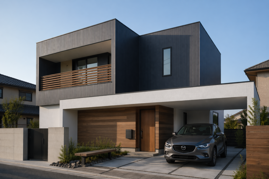 contemporary duplex house exterior with modern elevation, balcony, and stylish design